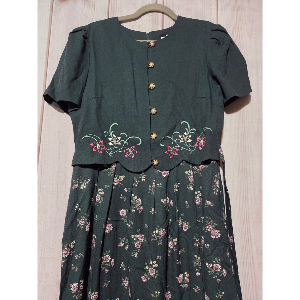 Periwinkle Vintage Floral Embroidered Midi Dress Black Pink Green Size 10‎ - Picture 3 of 7